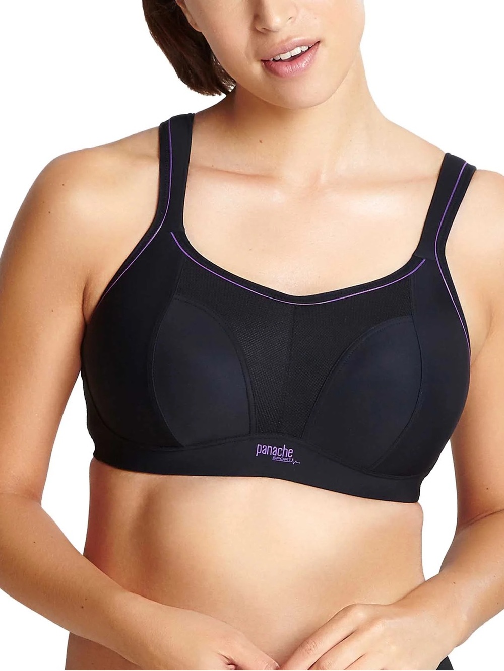 Panache Non Wired Sports Bra 7341 Size 38DD/E Black/Purple